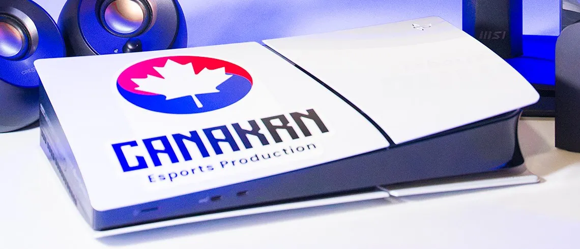 PlayStation 5 Slim console with a Canakrn logo